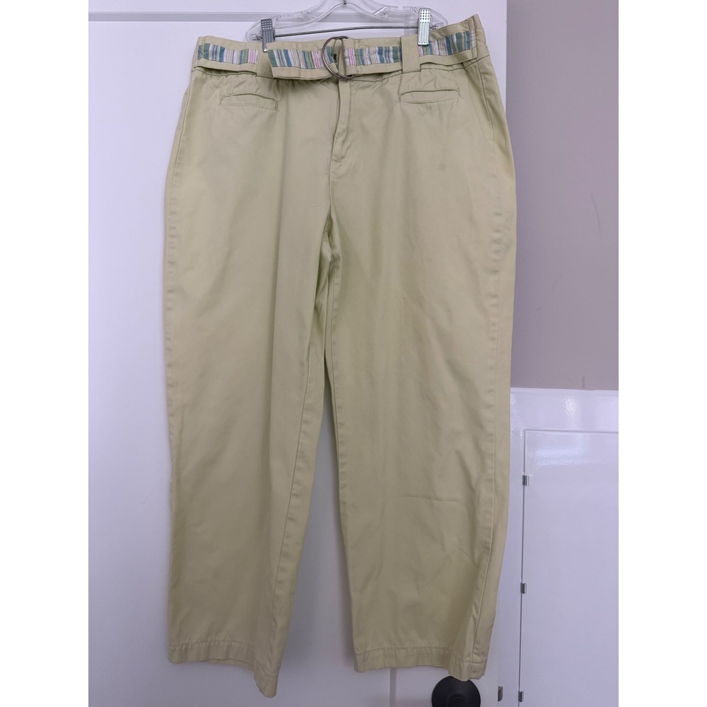 Dockers Women Favorite Fit Chino Pants Size 14 Pale Yellow Cotton Belted Straigh